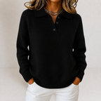Women's Knit Sweater - Polo-Collar Button-Placket Top