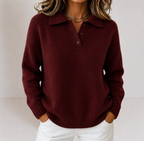 Women's Knit Sweater - Polo-Collar Button-Placket Top