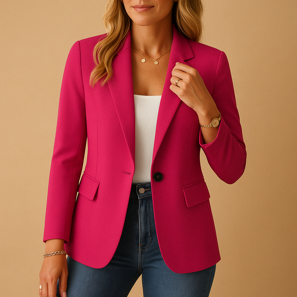 Women's Fitted Blazer - Single-Button Jacket with Flap Pockets