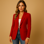Women's Fitted Blazer - Single-Button Jacket with Flap Pockets