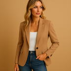 Women's Fitted Blazer - Single-Button Jacket with Flap Pockets