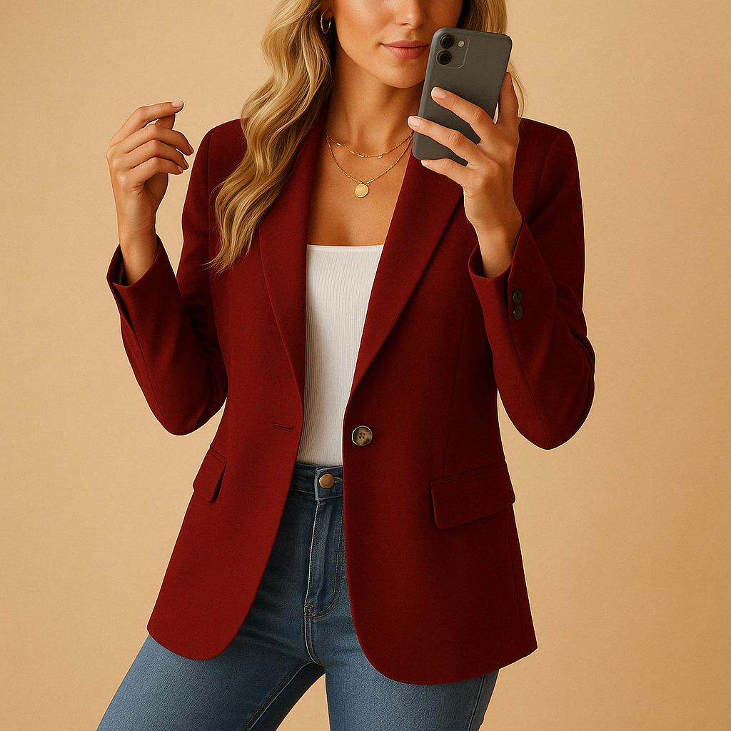 Women's Fitted Blazer - Single-Button Jacket with Flap Pockets
