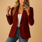 Women's Fitted Blazer - Single-Button Jacket with Flap Pockets