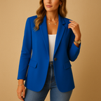 Women's Fitted Blazer - Single-Button Jacket with Flap Pockets