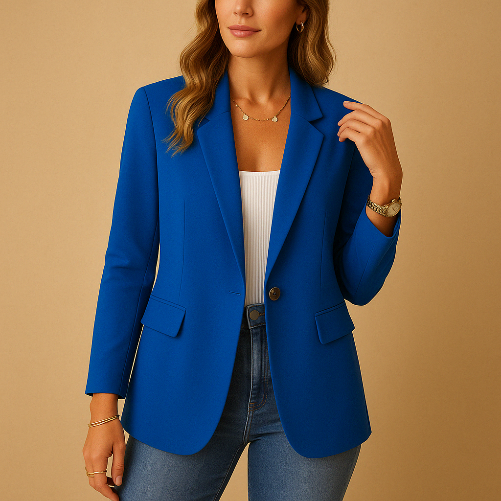 Women's Fitted Blazer - Single-Button Jacket with Flap Pockets