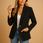 Women's Fitted Blazer - Single-Button Jacket with Flap Pockets