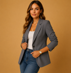 Women's Fitted Blazer - Single-Button Jacket with Flap Pockets