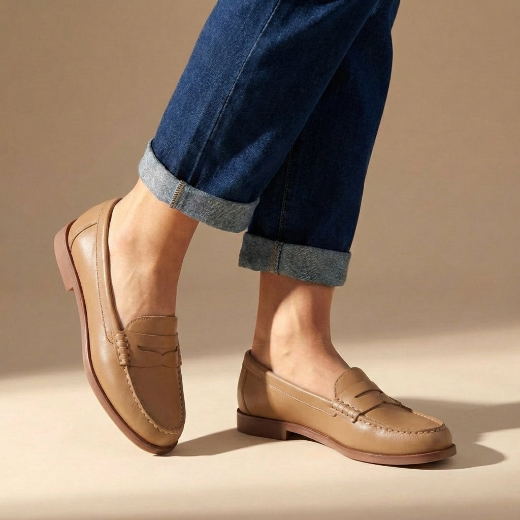 Women's Penny Loafers - Moccasin-Stitch Slip-On Shoes