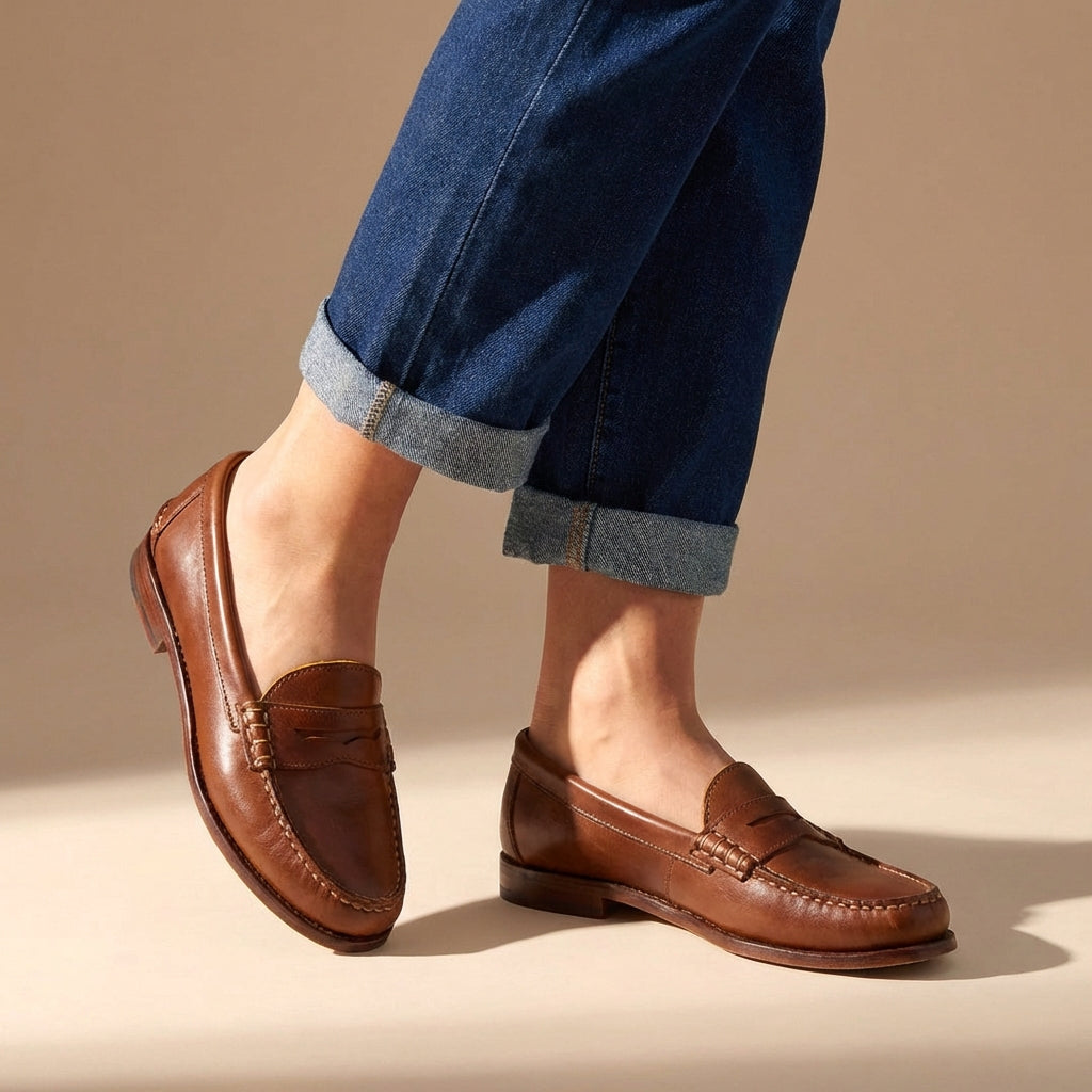 Women's Penny Loafers - Moccasin-Stitch Slip-On Shoes
