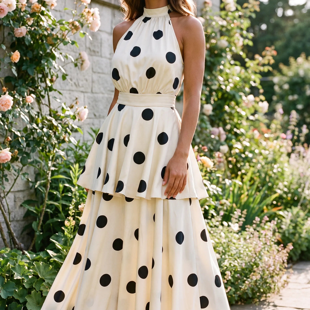 Dottica - Halter Neck Polka Dot Maxi Dress
