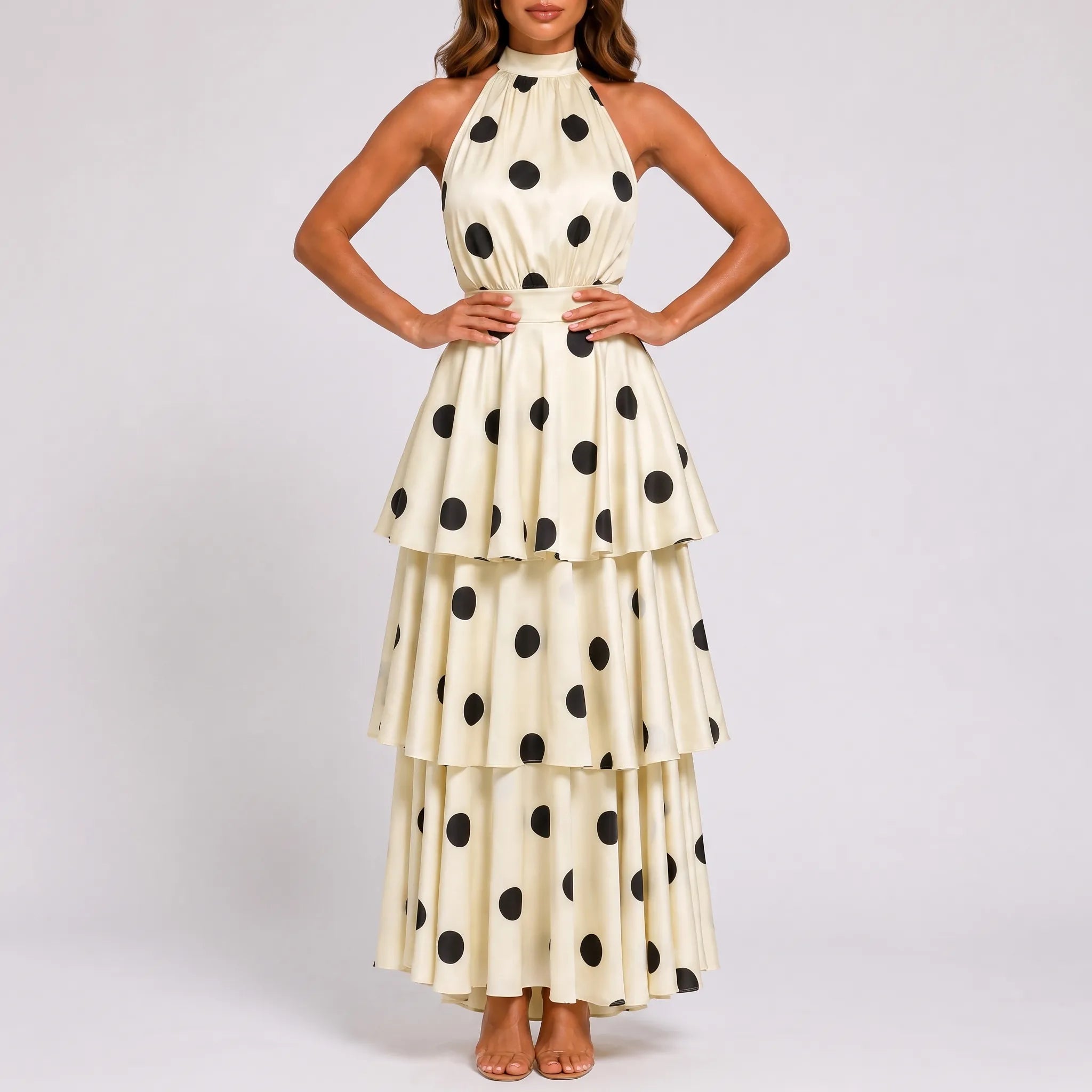 Dottica - Halter Neck Polka Dot Maxi Dress