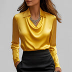 Women's Draped-Neck Blouse - Long-Sleeve Collared Top