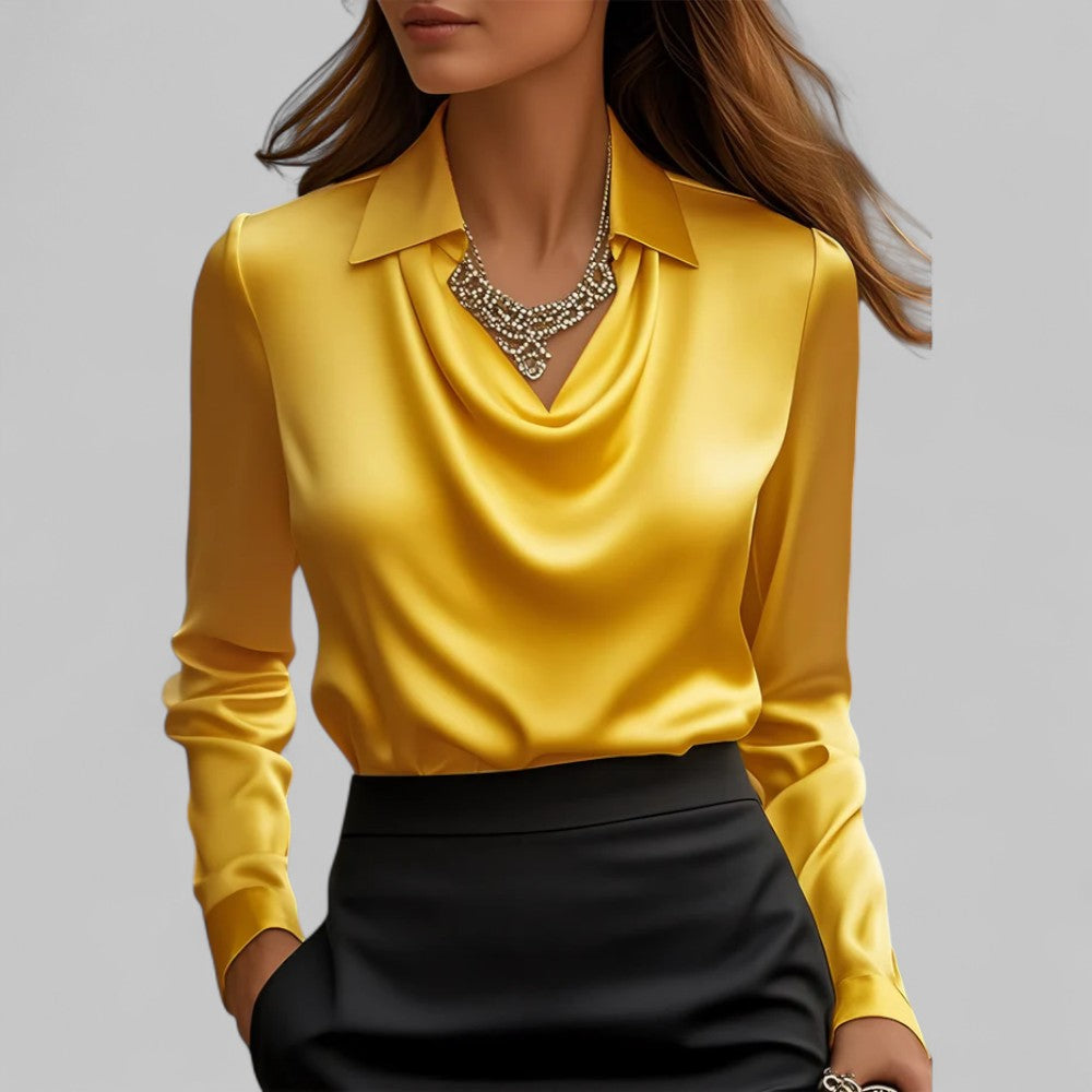 Women's Draped-Neck Blouse - Long-Sleeve Collared Top