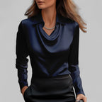 Women's Draped-Neck Blouse - Long-Sleeve Collared Top