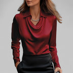 Women's Draped-Neck Blouse - Long-Sleeve Collared Top