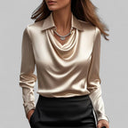 Women's Draped-Neck Blouse - Long-Sleeve Collared Top