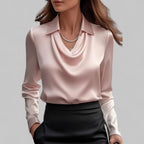 Women's Draped-Neck Blouse - Long-Sleeve Collared Top