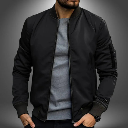 Men's Bomber Jacket- Ribbed-Cuff Zip-Up Outerwear