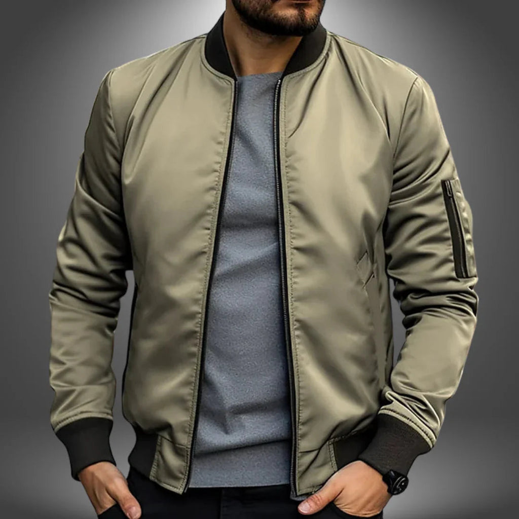 Men's Bomber Jacket - Ribbed-Cuff Zip-Up Outerwear