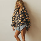 Women's Floral Fleece Jacket - Half-Zip Oversized Pullover