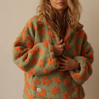 Women's Floral Fleece Jacket - Half-Zip Oversized Pullover