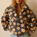 Women's Floral Fleece Jacket - Half-Zip Oversized Pullover