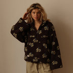 Women's Floral Fleece Jacket - Half-Zip Oversized Pullover