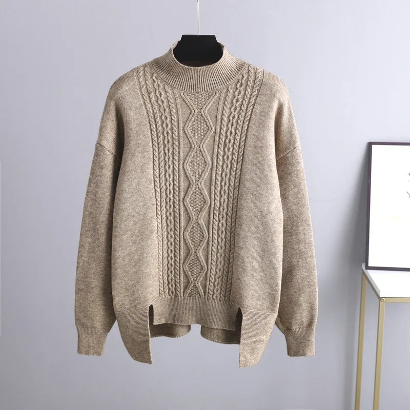 Women's Cable-Knit Loungewear Set with Mock Neck Jumper