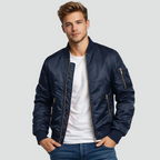 Men's Quilted Bomber Jacket - Zip-Front Winter Coat
