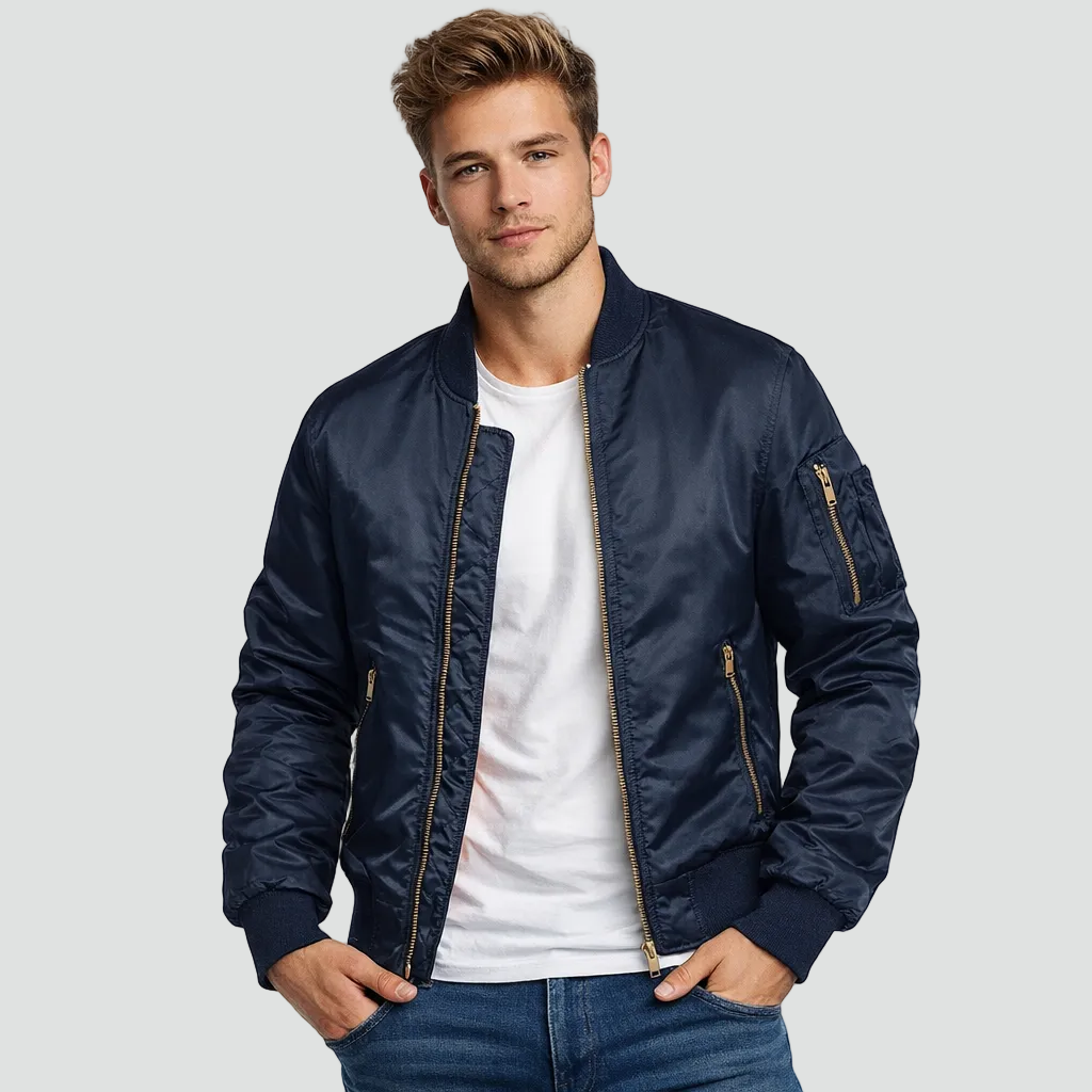 Men's Quilted Bomber Jacket - Zip-Front Winter Coat