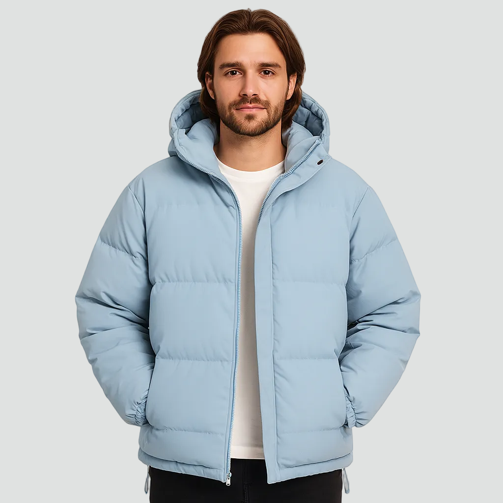 Men's Quilted Puffer Jacket - Hooded Winter Coat