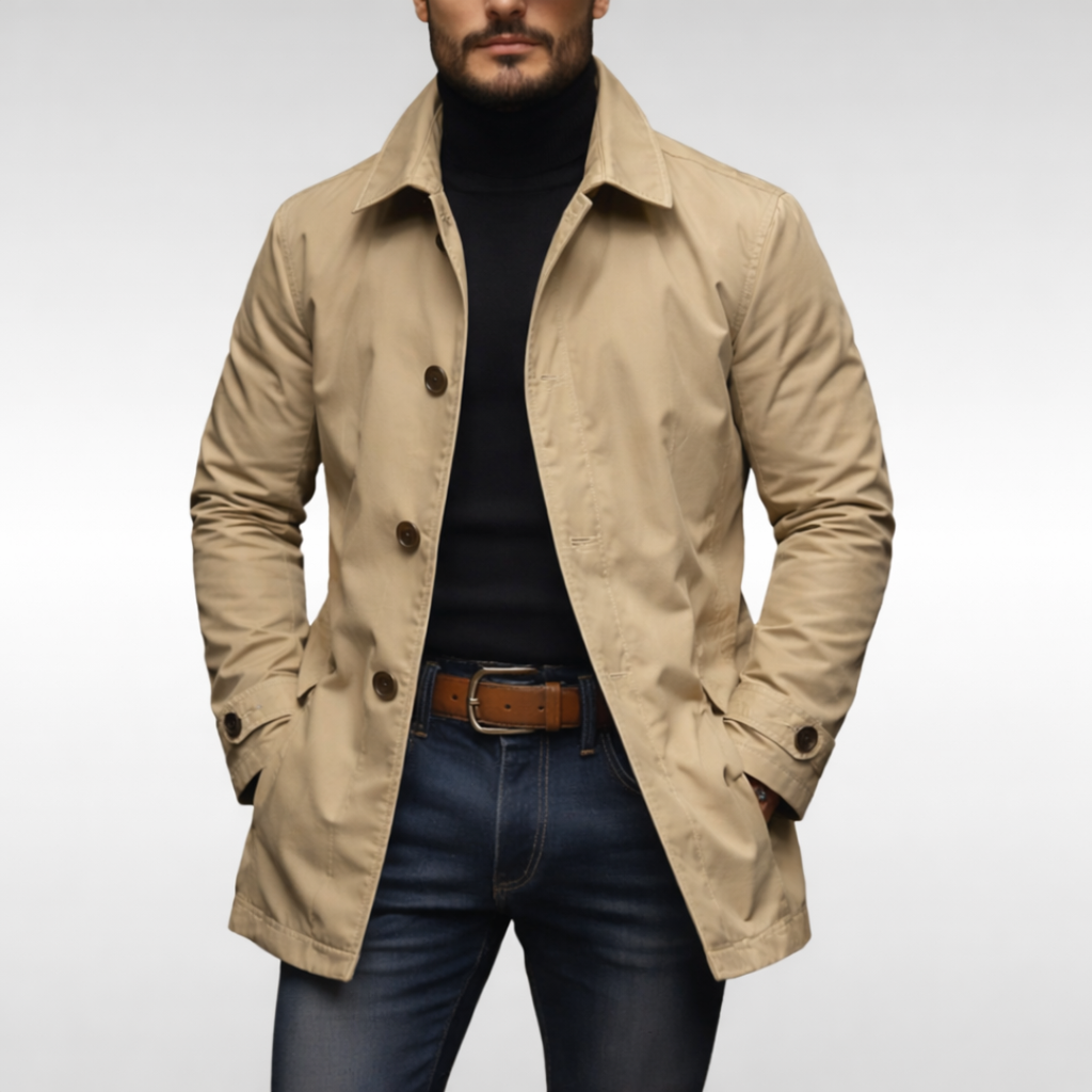 Men's Mid-Length Coat - Button-Front Outerwear