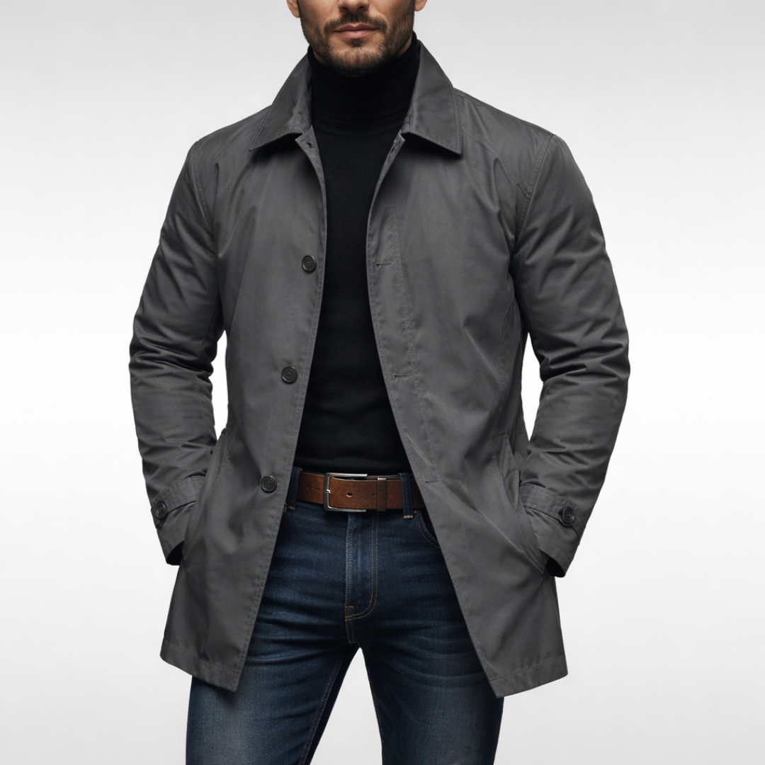 Men's Mid-Length Coat - Button-Front Outerwear