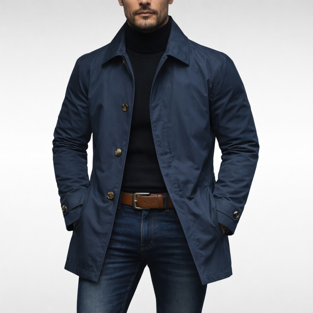 Men's Mid-Length Coat - Button-Front Outerwear