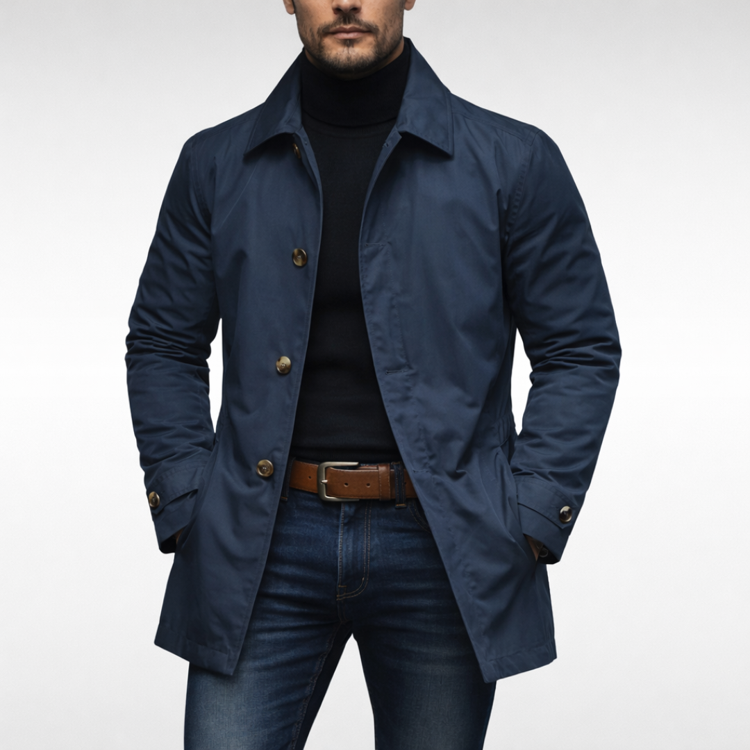Men's Mid-Length Coat - Button-Front Outerwear