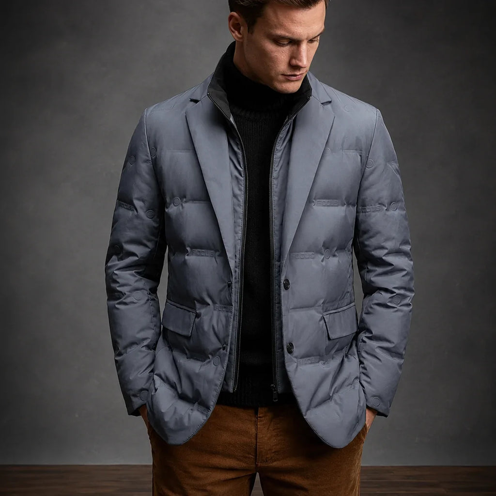 Men's Quilted Puffer Jacket - Ribbed-Cuff Zip-Up Outerwear