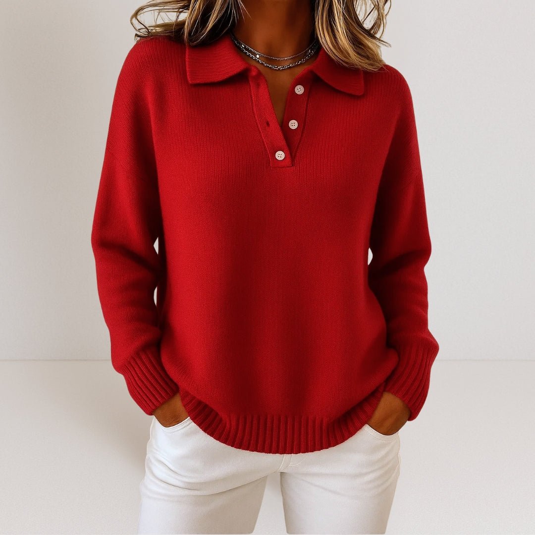Women's Knit Sweater - Polo-Collar Button-Placket Top
