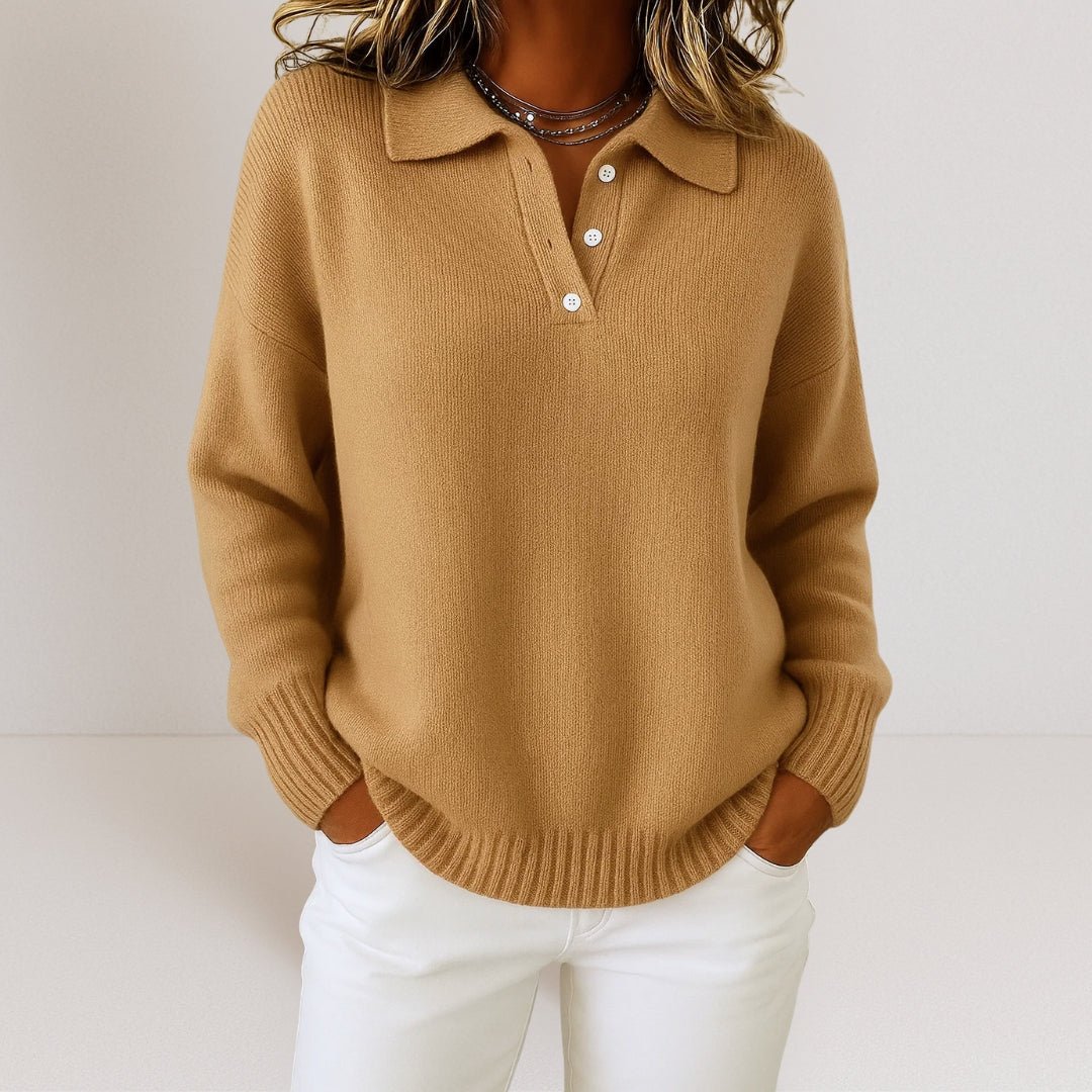 Women's Knit Sweater - Polo-Collar Button-Placket Top