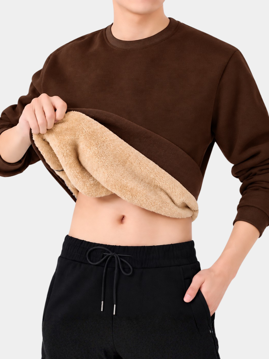 Men's Fleece Sweatshirt- Crew Neck and Ribbed Trim