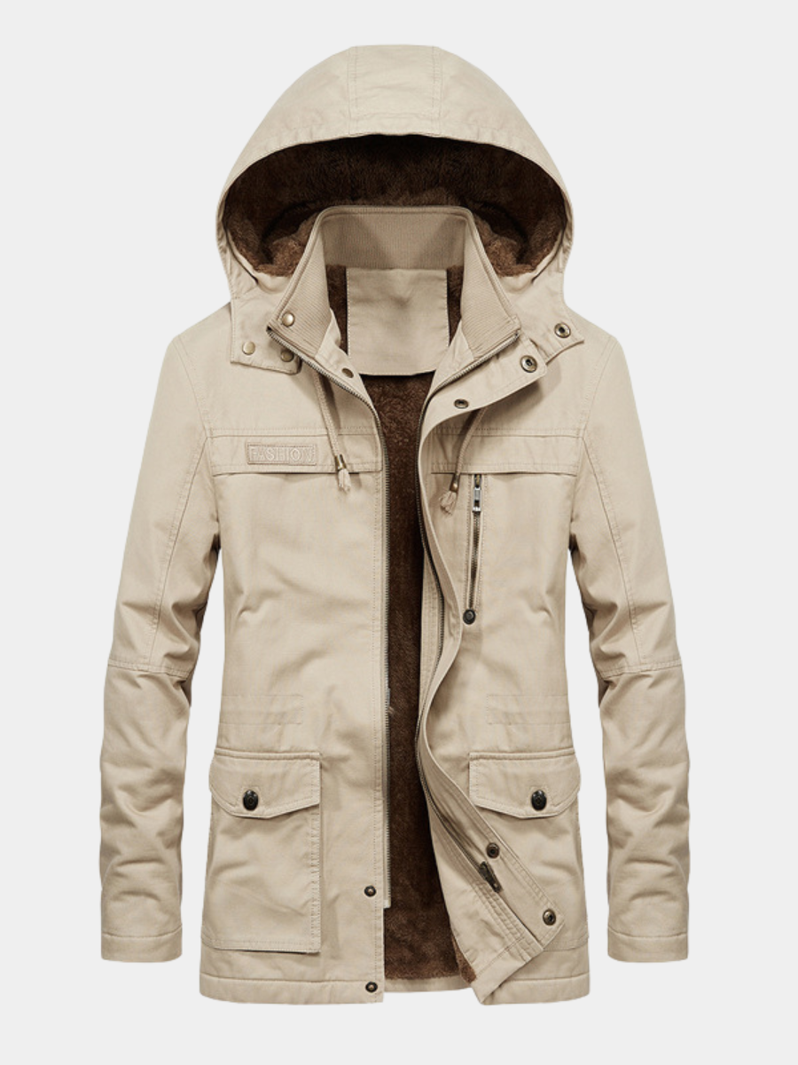 Men's Zip-Front Jacket- Button Placket and Stand Collar