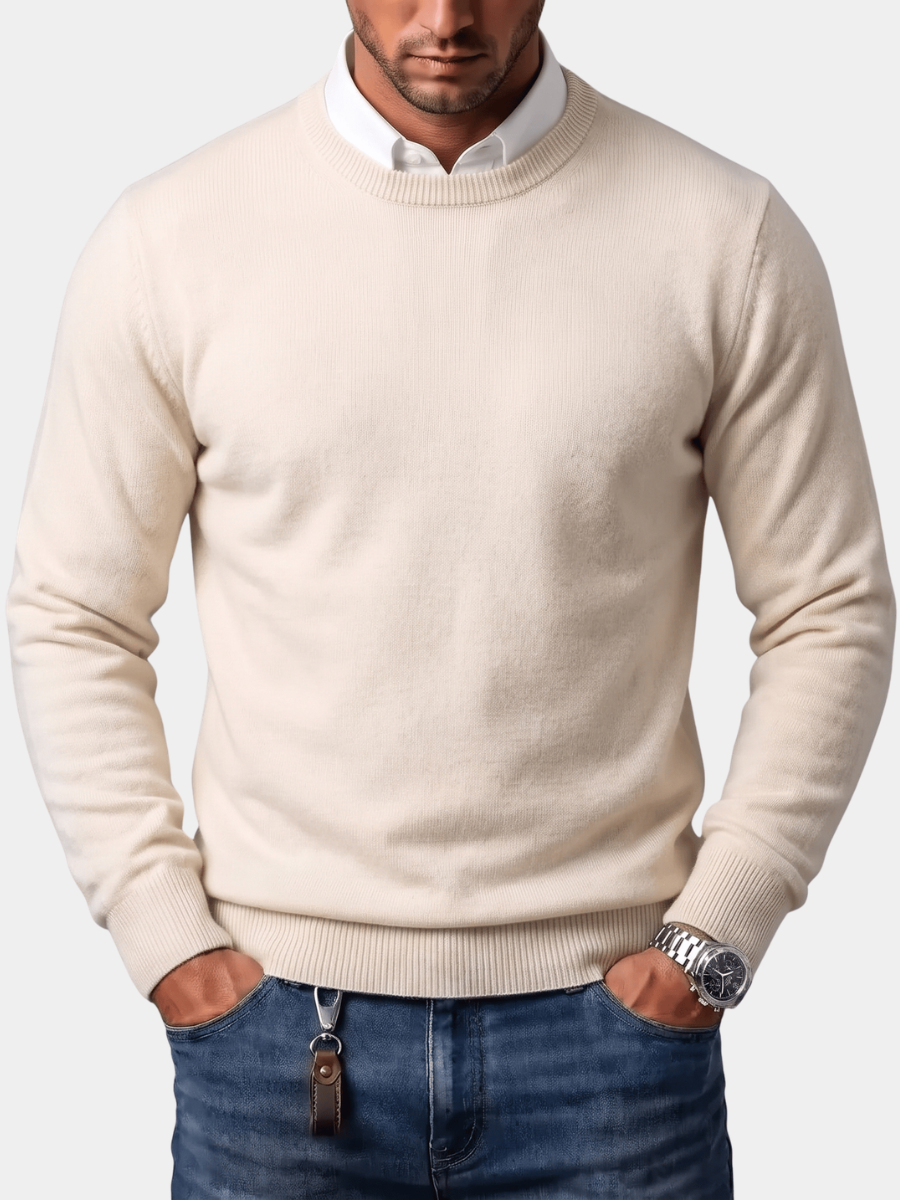 Men's Crew-Neck Jumper- Ribbed Trim and Knit Finish