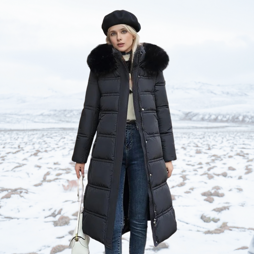 Women's Hooded Parka - Faux-Fur Trim Winter Coat