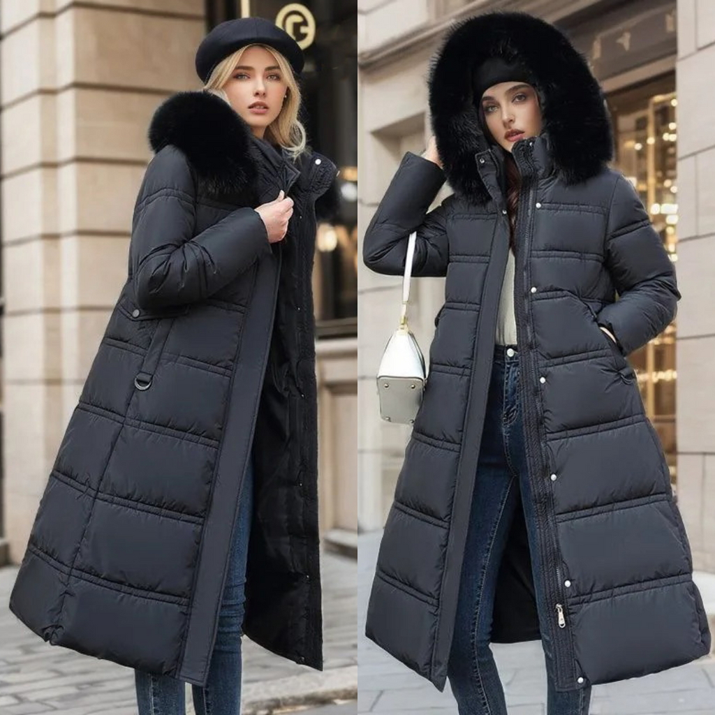 Women's Hooded Parka - Faux-Fur Trim Winter Coat
