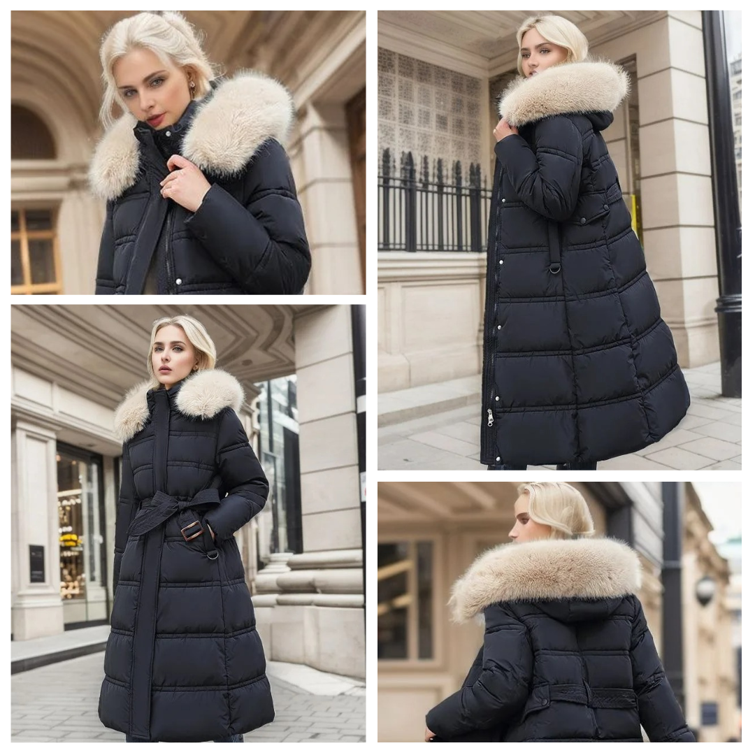 Women's Hooded Parka - Faux-Fur Trim Winter Coat
