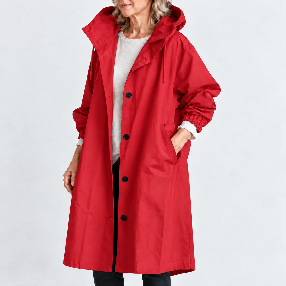 Women's Hooded Longline Trench Coat - Button Front