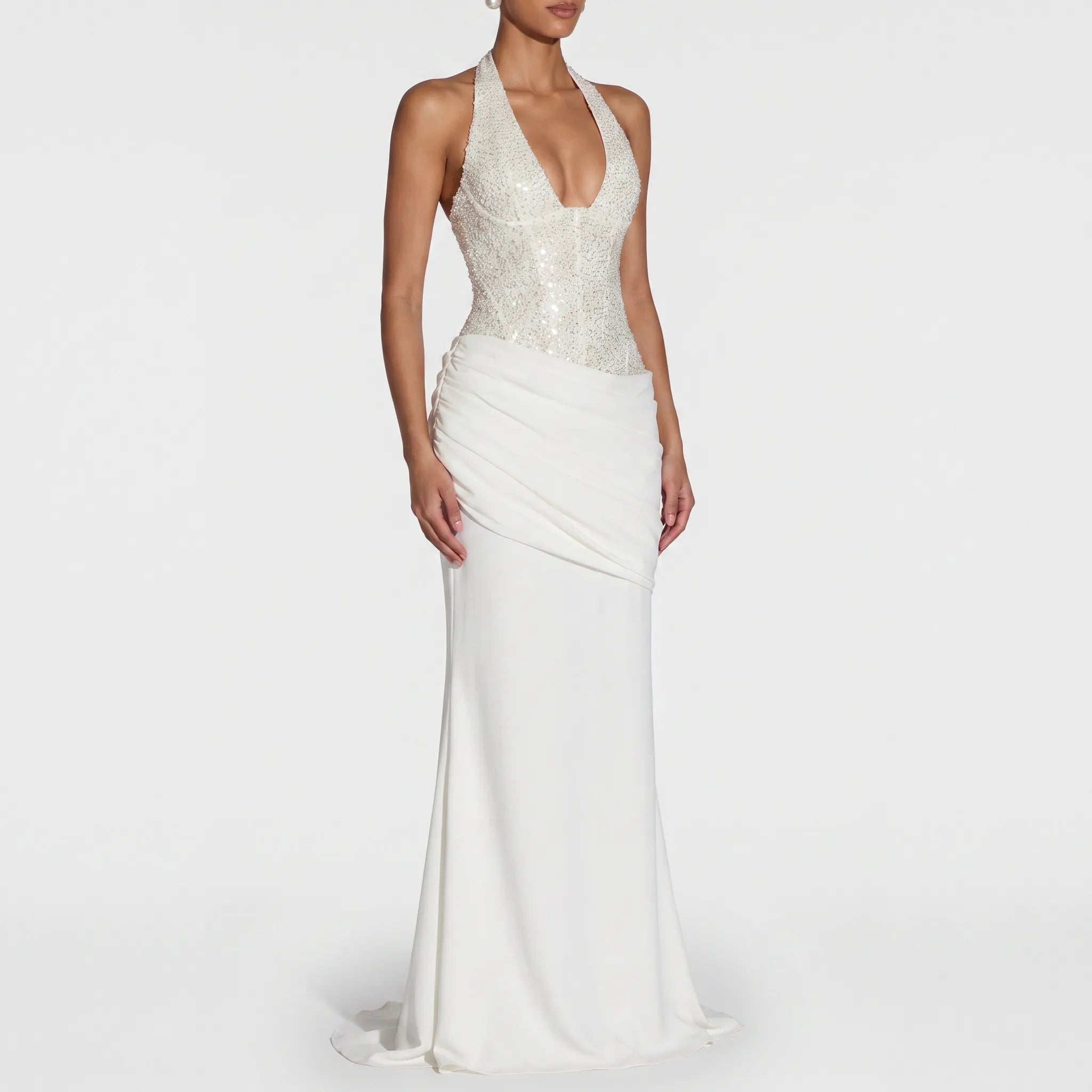 LuminaGown - Embellished Halter Neck Maxi Dress