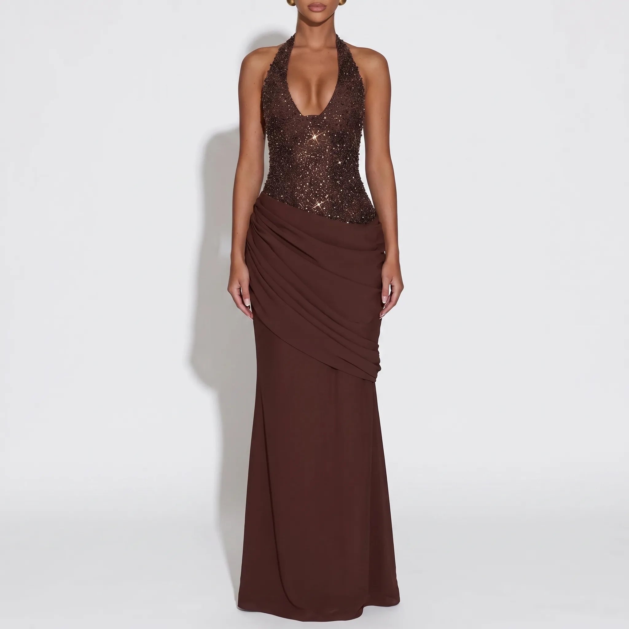 LuminaGown - Embellished Halter Neck Maxi Dress