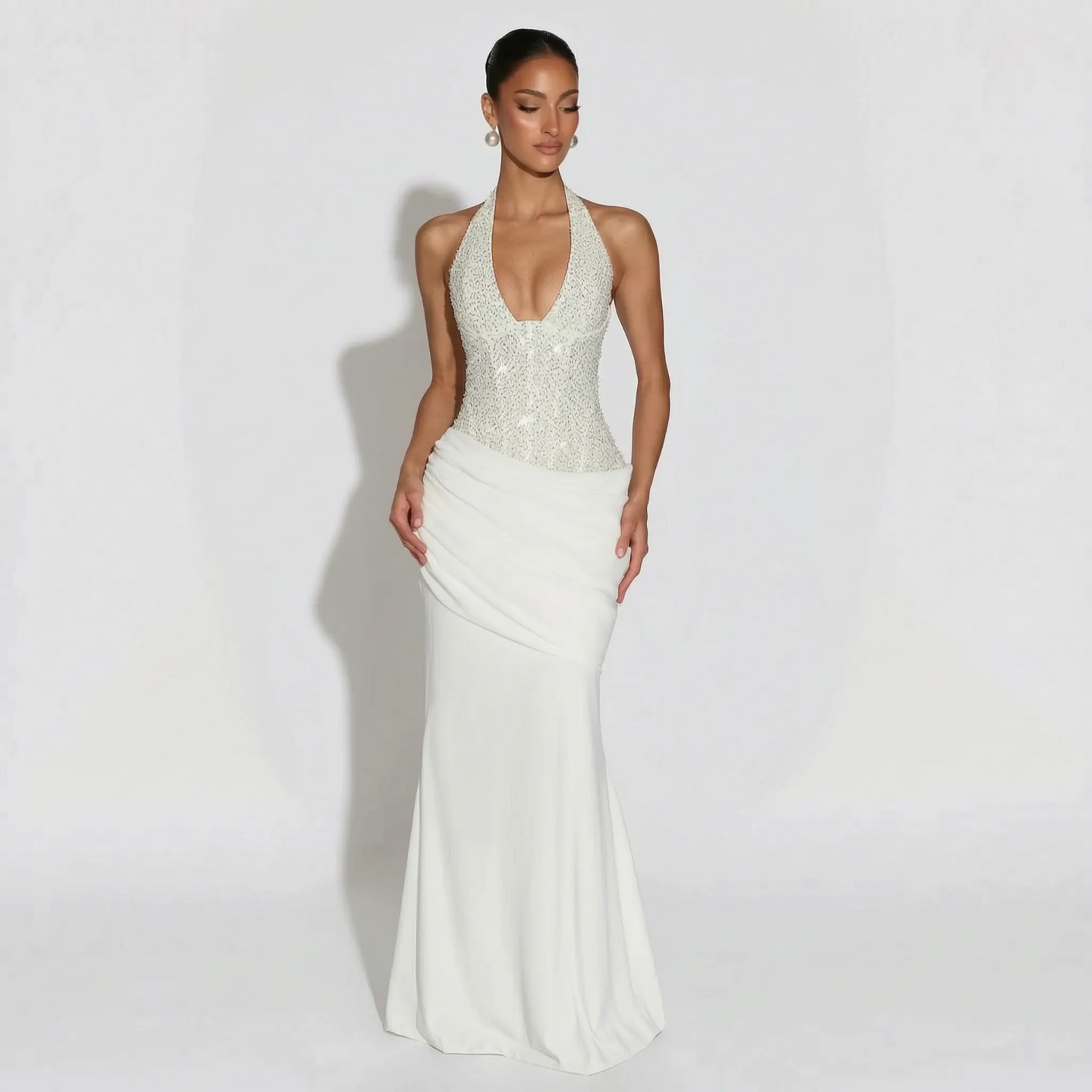 LuminaGown - Embellished Halter Neck Maxi Dress