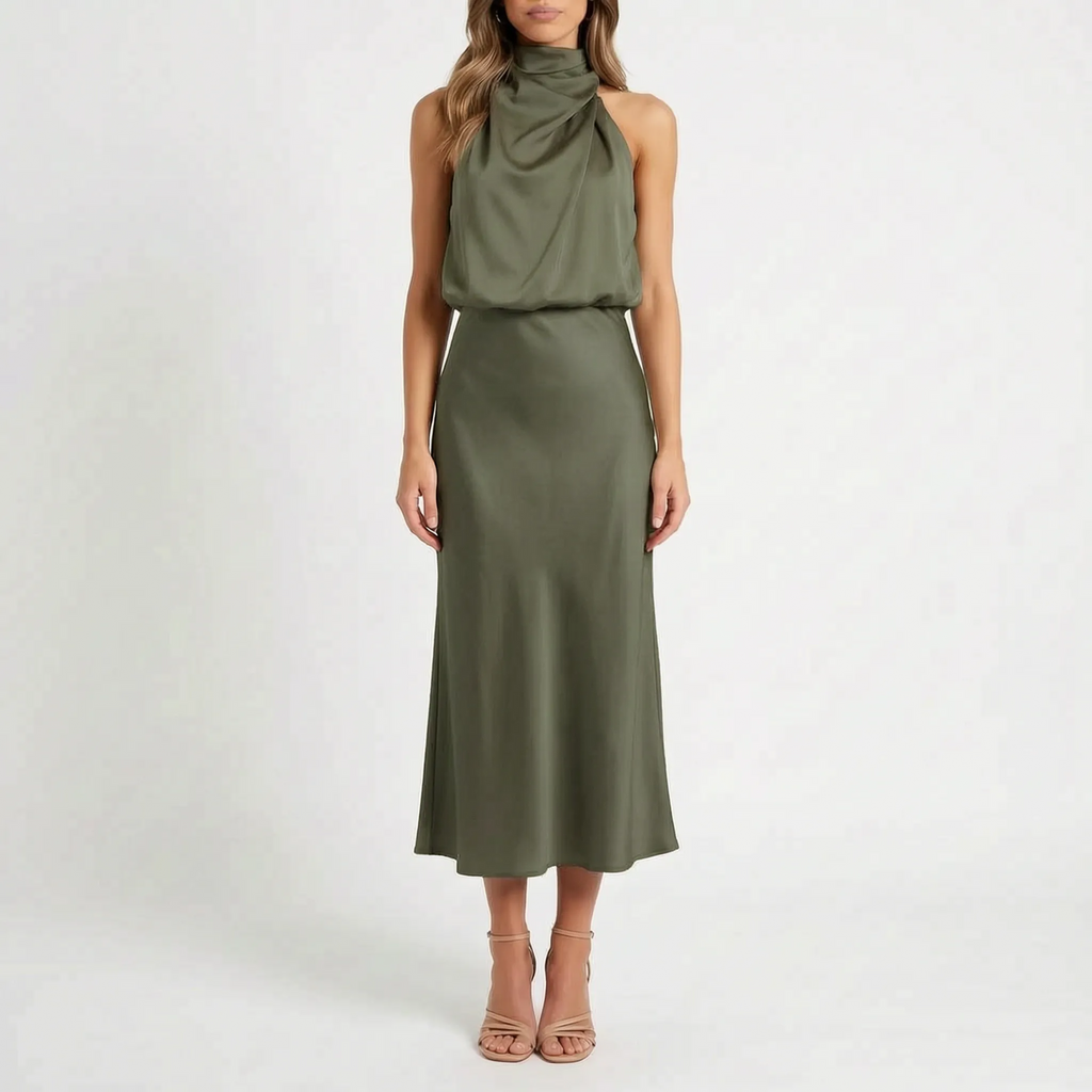 Luminia - Draped Halter Neck Midi Dress