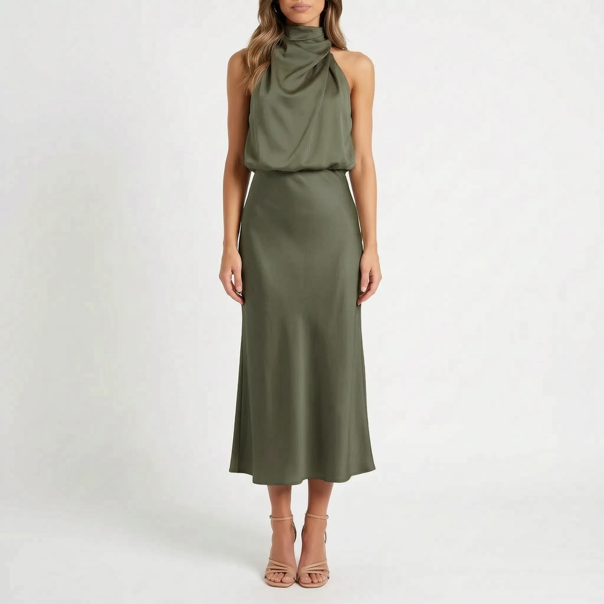 Luminia - Draped Halter Neck Midi Dress